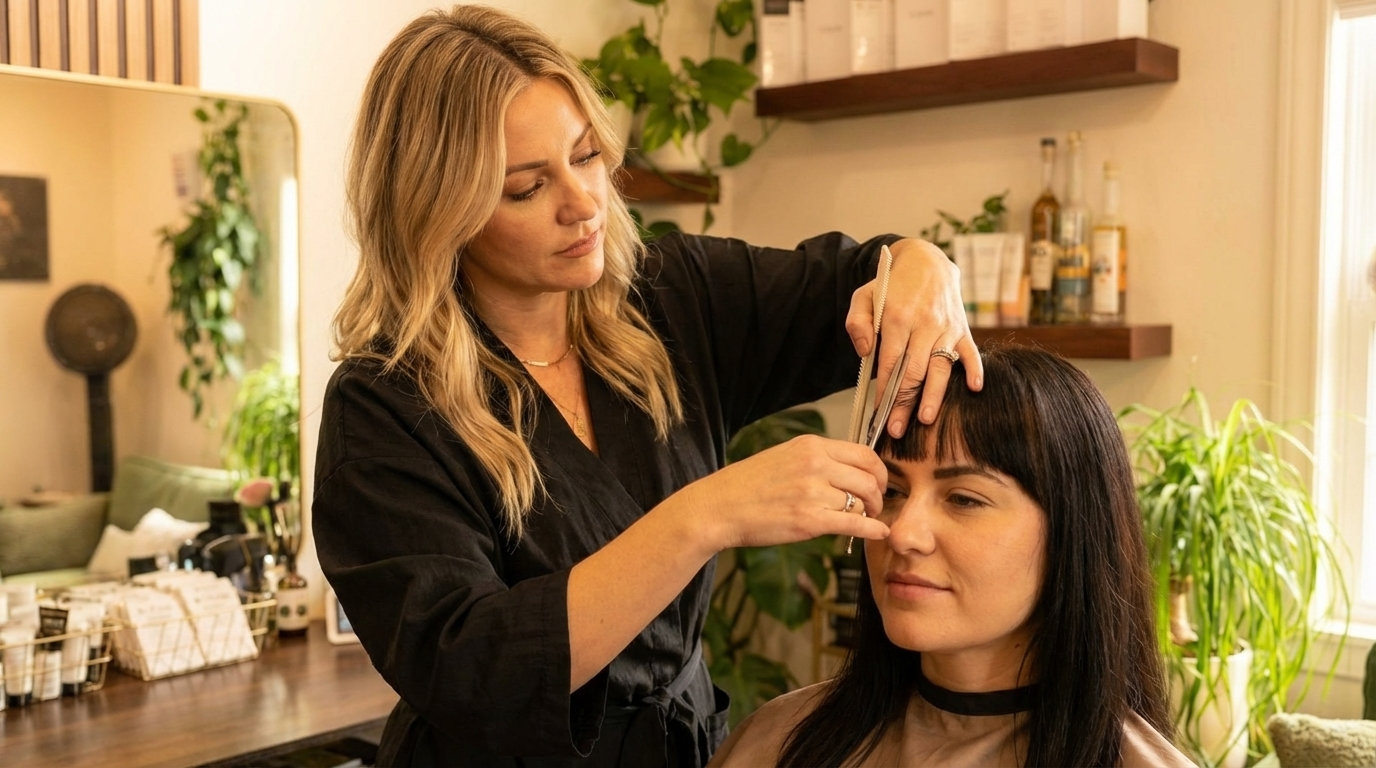 Professional bang trim at Boncomb Beauty in Arlington, Texas