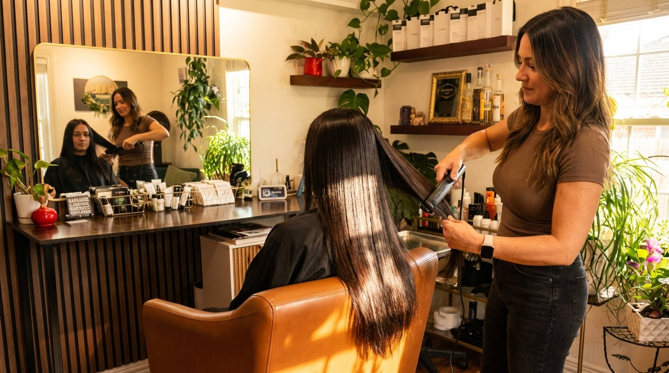 Professional silk press on natural hair at Boncomb Beauty in Arlington, Texas