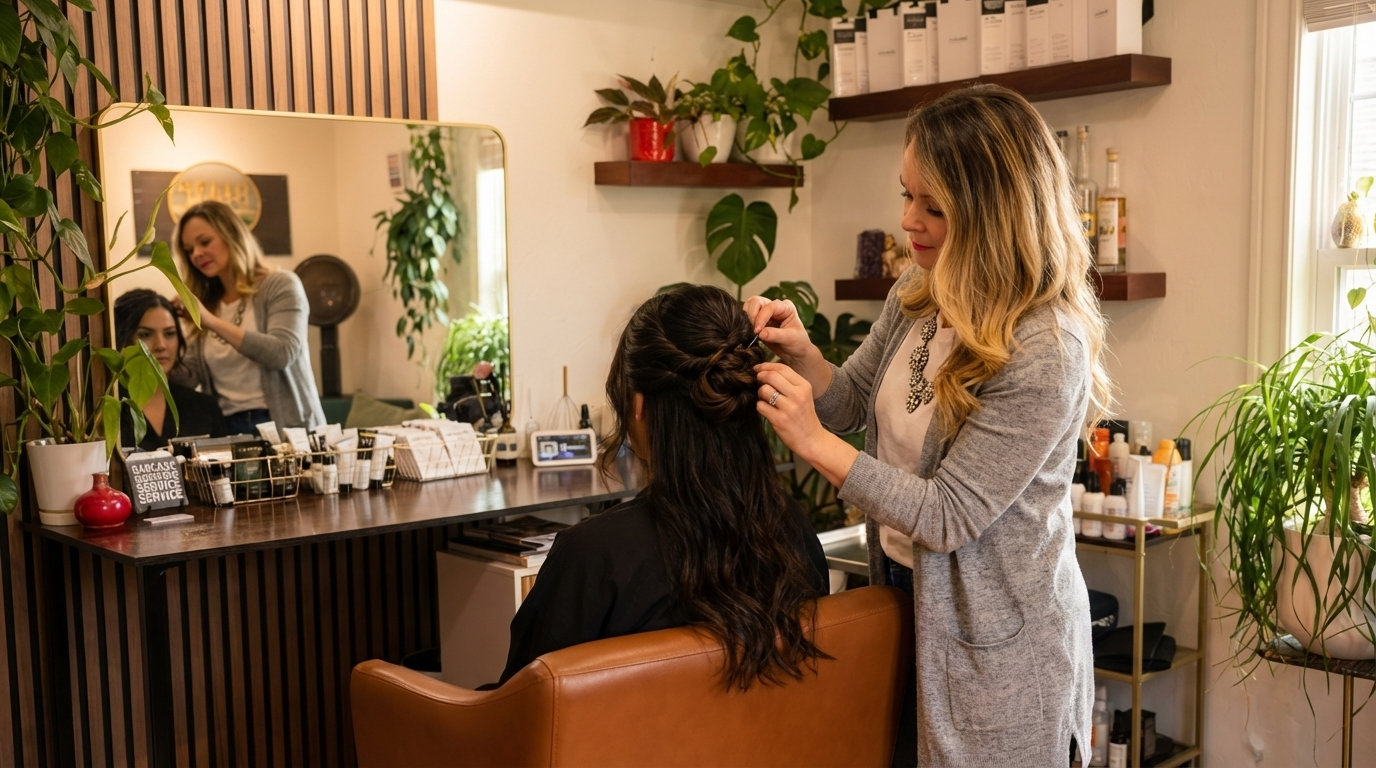 Elegant special occasion updo styling at Boncomb Beauty in Arlington, Texas